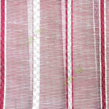 Maroon cream color vertical stripes digital lines wide pattern transparent net finished background sheer curtain fabric