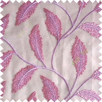 Pink purple color beautiful floral big size leaf embroidery pattern with transparent background zigzag designs sheer curtain