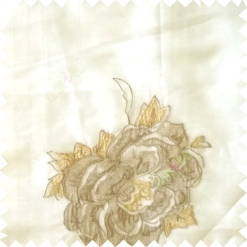 Beige yellow grey color big flower designs texture patterns with thick polyester base fabric sheer curtain