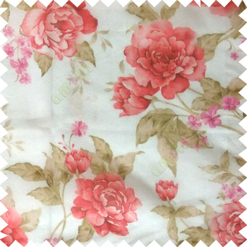 Red green cream brown colour beautiful flower texture designs leaf floral buds with thick polyester background sheer curtain