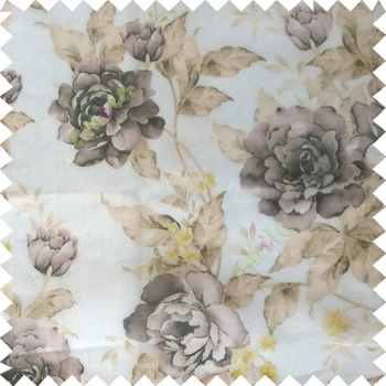 Black yellow cream brown colour beautiful flower texture designs leaf floral buds with thick polyester background sheer curtain