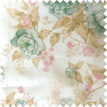 Blue brown white purple colour beautiful flower texture designs leaf floral buds with thick polyester background sheer curtain