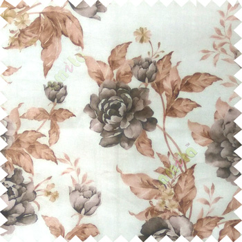 Black brown cream green colour beautiful flower texture designs leaf floral buds with thick polyester background sheer curtain