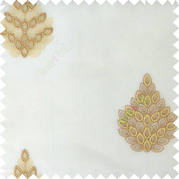 White beige cream color traditional damask embroidery pattern  with transparent polyester fabric leaf flower buds sheer curtain
