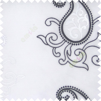 Black white color beautiful traditional paisley pattern swirls design with transparent polyester fabric sheer curtain