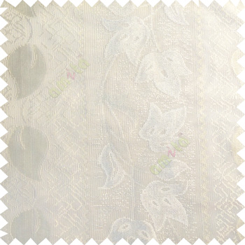 Cream color beautiful flower design vertical texture parallel lines honeycomb base pattern with transparent net fabric sheer curtain
