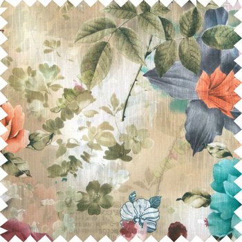 Blue orange blue grey green white purple color beautiful big rose daisy flower leaves Japanese flowers with texture transparent net-finished polyester sheer curtain