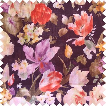 Navy blue purple orange yellow green color beautiful big rose daisy flower leaves Japanese flowers with texture transparent net-finished polyester sheer curtain