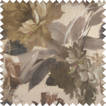 Black grey brown white color beautiful big rose daisy flower leaves Japanese flowers with texture transparent net-finished polyester sheer curtain