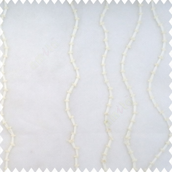Pure white cream color vertical stripes strong knots flowing lines oval shapes with polyester transparent base fabric sheer curtain