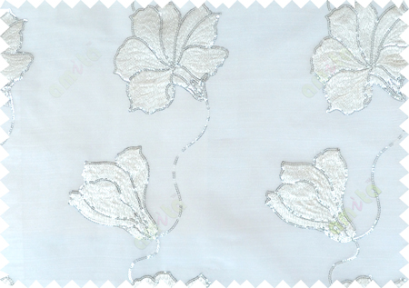 Pure white beige silver color floral pattern poly sheer curtains design