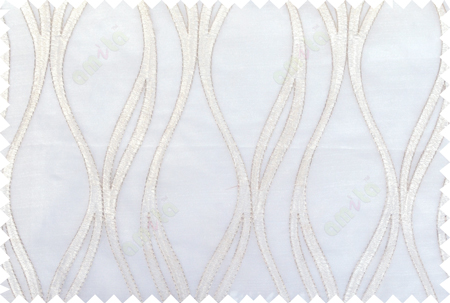 Pure white color vertical wavy stripes poly sheer curtain - 103571