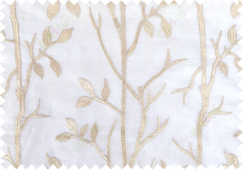 Beige white color twigs poly sheer curtain - 103576
