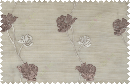 Brown beige color elegant flower design poly sheer curtain - 103594