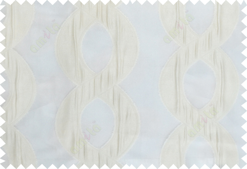 White beige color vertical flowing waves design poly sheer curtain - 103596