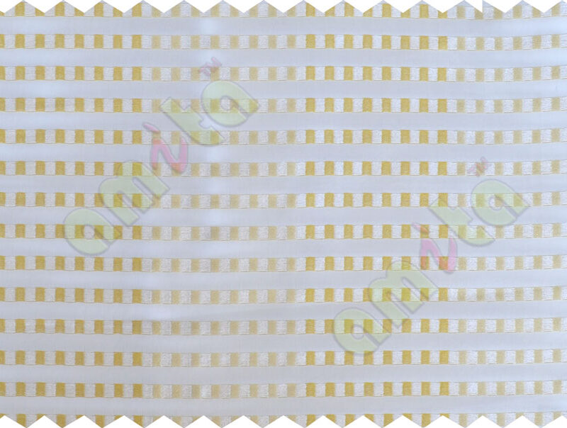 Gold white beige semi transparent fab with horizontal thick fab stripes and parallel color stripes poly sheer curtains design - 104419