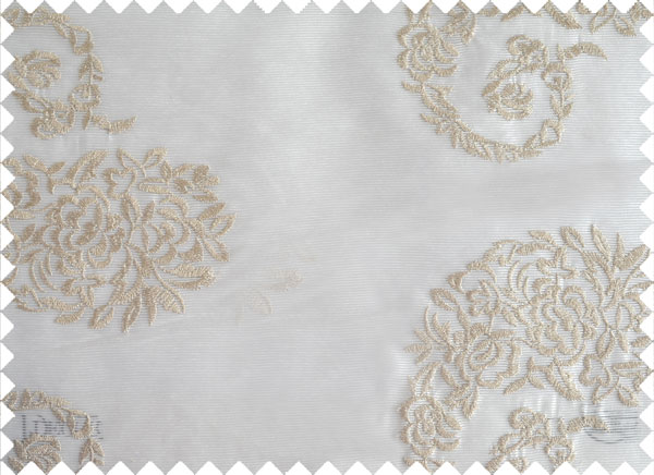 Pure White Beige Color Horizontal Stripes with Emb Paisley Design Polyester Sheer Curtain-Designs