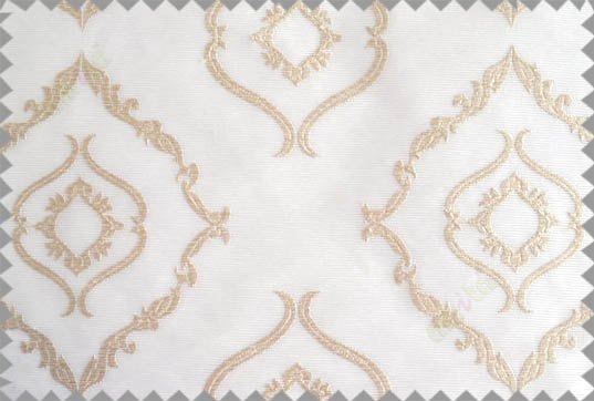Pure White Beige Color Traditional Emb Damask Pattern Polyester Sheer Curtain-Designs