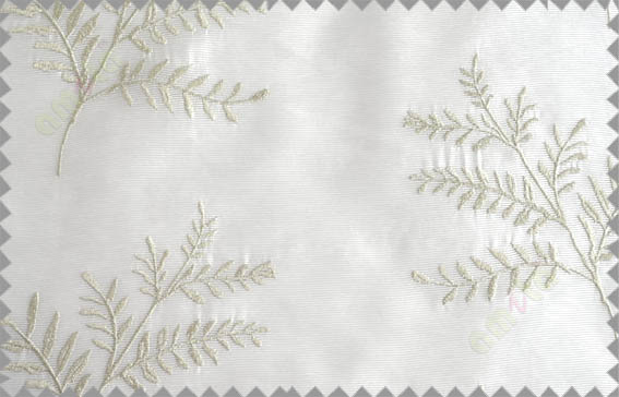 Pure White Beige Color Horizontal Stripes with Plant Metisse Polyester Sheer Curtain-Designs
