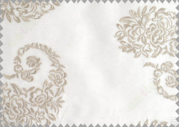 Pure White Brown Color Horizontal Stripes with Emb Paisley Design Polyester Sheer Curtain-Designs