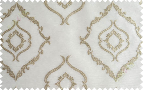 Pure White Brown Beige Color Traditional Emb Damask Pattern Polyester Sheer Curtain-Designs