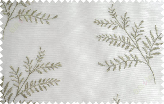 Pure White Brown Beige Color Horizontal Stripes with Plant Metisse Polyester Sheer Curtain-Designs