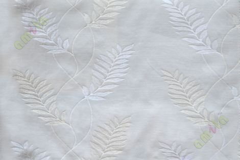 Pure white embroidery tendril leaf poly sheer curtain designs