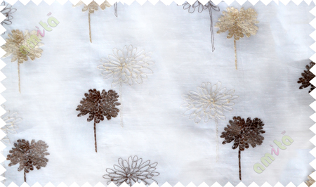 Pure white brown floral embroidery poly sheer curtain designs