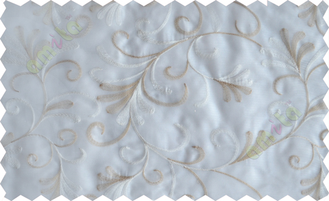 White beige scroll poly sheer curtain designs