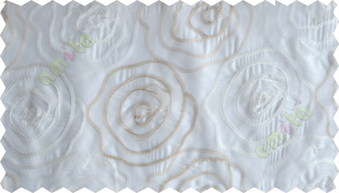 White beige big rose poly sheer curtain designs