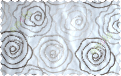 White brown big rose poly sheer curtain designs