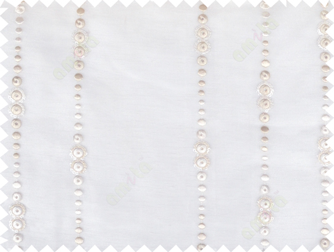 Beige white color vertical polka dot stripes poly main curtain - 112474