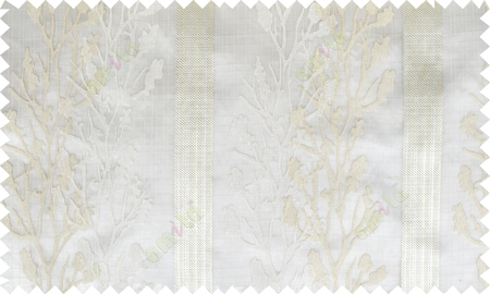 White beige color twigs with stripes poly sheer curtain - 102477