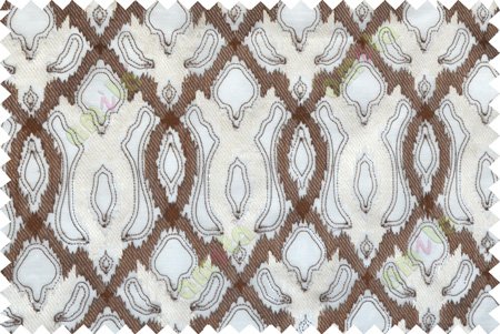 Brown beige color tamara trellis moroccan poly sheer curtain - 102499