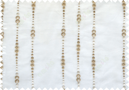 Beige white color vertical polka dot stripes poly sheer curtain - 112506