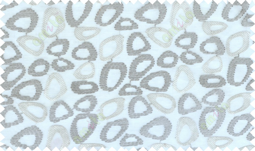 Grey white color geometric design poly sheer curtain - 112528