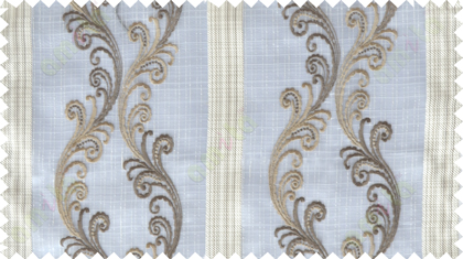 White brown grey beige traditional motif with vertical pencil stripes poly sheer curtain designs