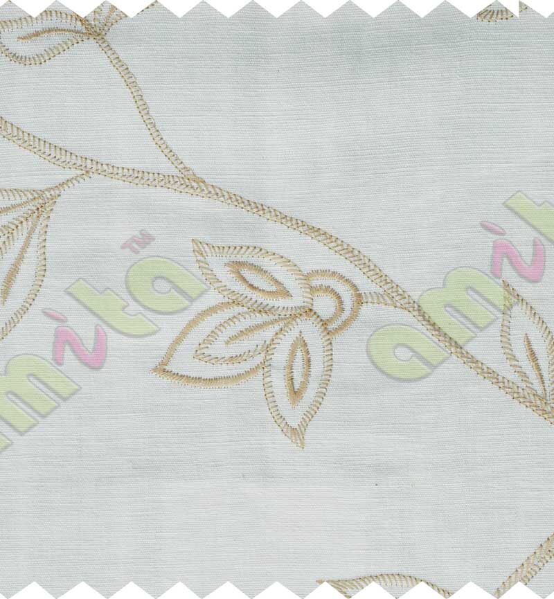 White with beige premium floral embroidery main cotton curtain designs