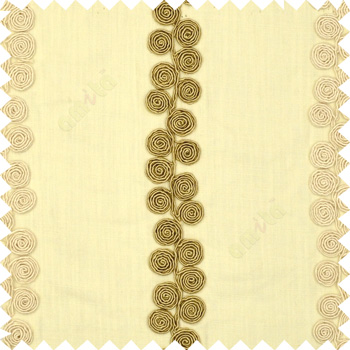 Cream beige white color traditional vertical swirls circles embossed pattern on solid plain background linen main curtain