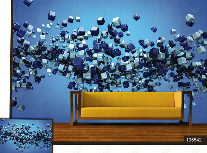 3d flying blue and silver colour square balls wall mural