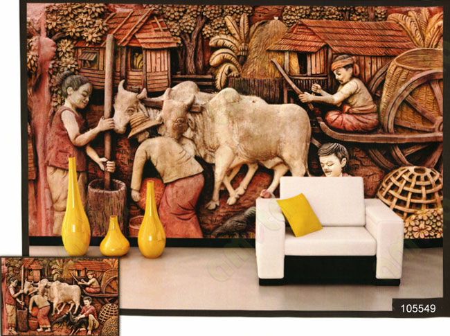 3d village life arts wall mural