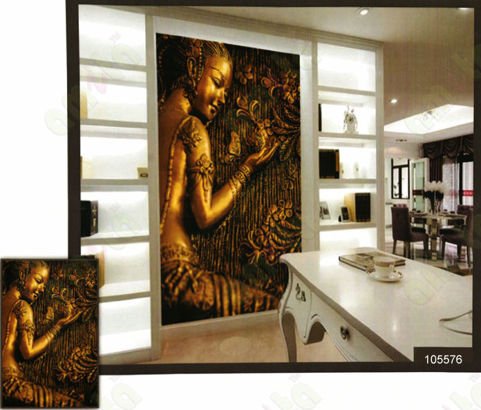 3d playing  freedom golden lady with nature wall mural