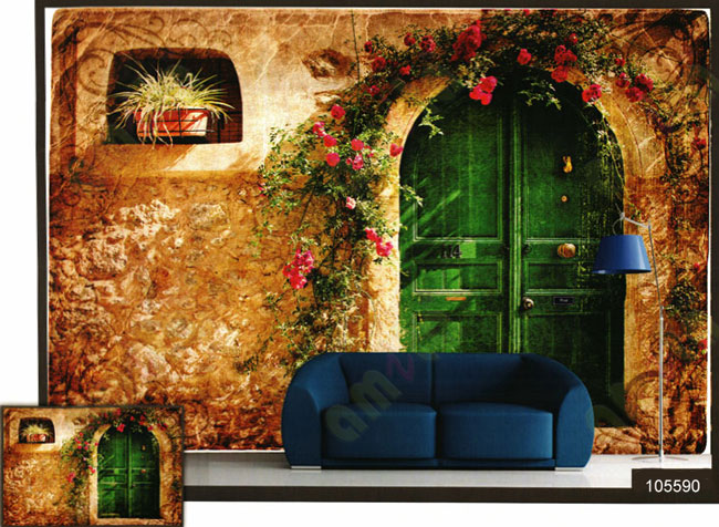 3d beautiful greek house door wall mural