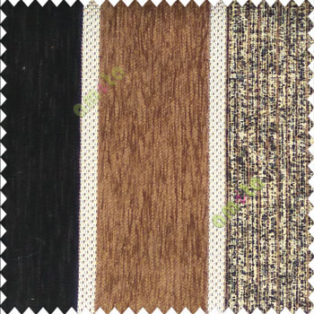 Black gold brown color bold vertical stripes texture finished chenille soft and rough touch jute weaving embossed soft lines poly sofa fabric