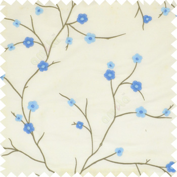 Aqua blue grey color flowers embroidery patterns Japanese blossom with polyester background main curtain