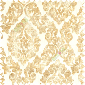 Beige color Traditional big damask design soft velvet finished surface with vertical crushed stripes background swirls pattern sofa fabric
