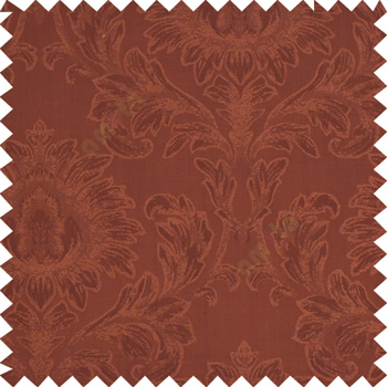 Sienna brown color beautiful big damask design texture surface floral leaves vertical and horizontal embossed lines polyester main curtain