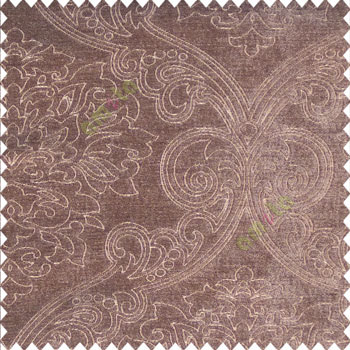 Traditional brown color big damask design floral curved finished soft velvet texture touch shiny poly sofa fabric