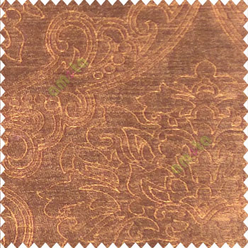 Traditional brown color big damask design floral curved finished soft velvet texture touch shiny poly sofa fabric