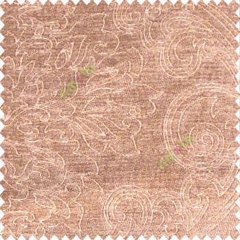 Traditional brown color big damask design floral curved finished soft velvet texture touch shiny poly sofa fabric